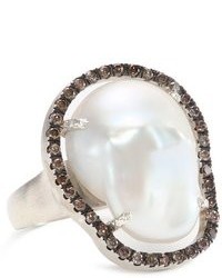 Jordan Alexander Slice Silver And Exterior White Pearl Slice And Chocolate Diamond Ring Size 7