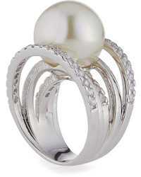 Majorica Pav Split Shank Simulated Pearl Ring Size 7
