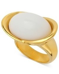 Robert Lee Morris Ring Gold Tone White Oval Bead Ring