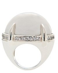 Silver Plated Brass White Quartz And Crystal Oval Beast Ring