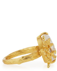 Indulgems Snowflake Golden Pearl Crystal Ring