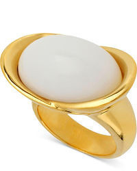 Robert Lee Morris Soho Ring Gold Tone White Oval Bead Ring