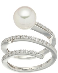 Majorica White Round Pearl And Cz Spiral Sterling Silver Ring Ring