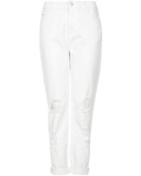 Topshop Tall Moto White Ripped Mom Jeans
