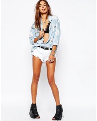 One Teaspoon Beauty Rollers Distressed Denim Shorts In White