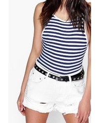 Boohoo Jane Mid Rise Denim Shorts With Letter Box Rips