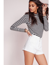 Missguided Extreme Rip High Waisted Denim Shorts White