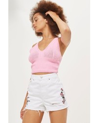 Topshop Moto Embroidered Ripped Mom Shorts