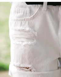 ChicNova Oversize Distressed White Denim Shorts With Roll Up Hem