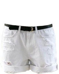ChicNova Oversize Distressed White Denim Shorts With Roll Up Hem