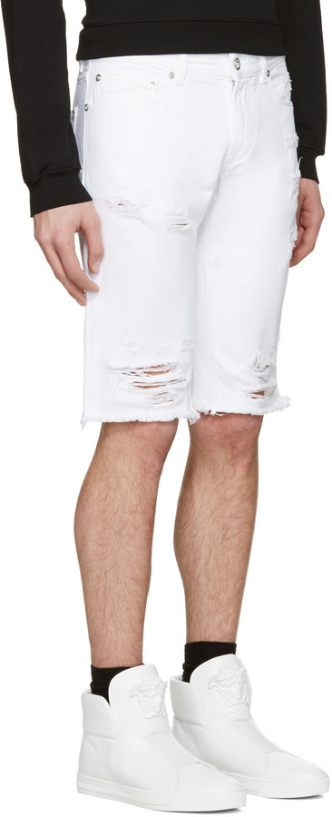 white denim ripped shorts