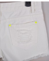 ChicNova White Ripped Denim Shorts With Neon Rivets Embellisht