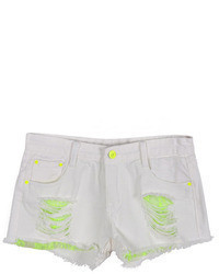 ChicNova White Ripped Denim Shorts With Neon Rivets Embellisht