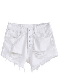 With Buttons Ripped Fringe Denim Black Shorts
