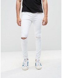 Asos Brand Super Skinny Jeans In White With Knee Rips