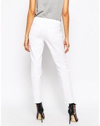 Asos Collection Kimmi Shrunken Boyfriend Jeans In White With Rip And Repair