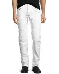 Just Cavalli Distressed Slim Straight Moto Jeans White