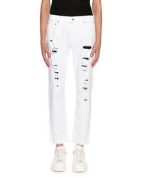 Alexander McQueen Distressed Straight Jeans With Contrast Backing Whiteblack