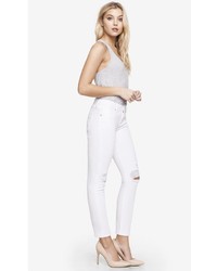 Express White Mid Rise Distressed Cropped Jean Legging