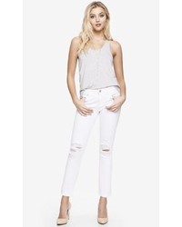 Express White Mid Rise Distressed Cropped Jean Legging