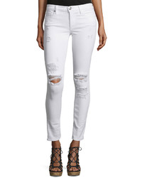 True Religion Halle Mid Rise Super Skinny Ankle Jeans True Destroyed White