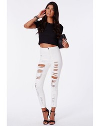 Missguided Brigitte High Waist Extreme Ripped Skinny Jeans White