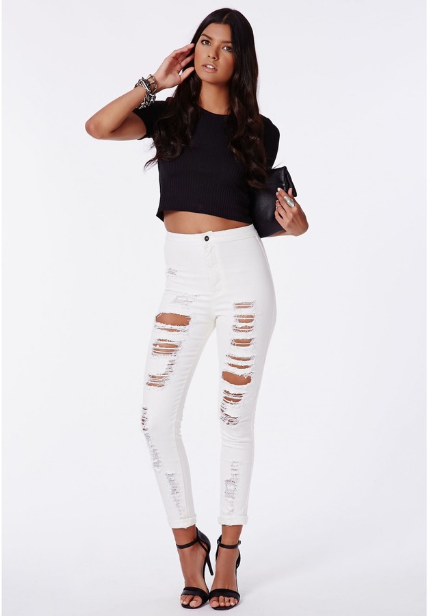Missguided Brigitte High Waisted Extreme Ripped Skinny Jeans Black, $60, Missguided