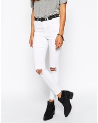 Asos Ridley Jeans Ridley Skinny Ankle Grazer Jeans In White With Rip And Destroy Busts
