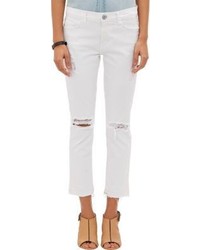 Current/Elliott The Cropped Straight Ripped Jeans White