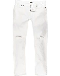 River Island White Ripped Sid Skinny Jeans