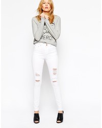 Asos Ridley Jeans Asos Ridley High Waist Skinny Jeans In White With Shredded Rips