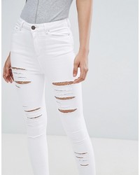 Asos Tall Asos Tall Ridley High Waist Skinny Jeans In Optic White With Shredded Rips