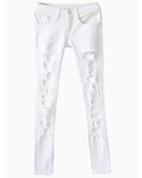Choies White Skinny Jeans With Distressing