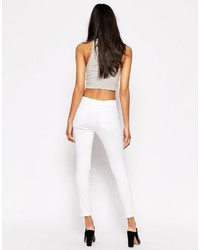 Asos Collection Lisbon Midrise Ankle Grazer In Rock White Wash With Thigh And Knee Rip
