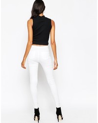 Asos Collection Rivington High Waist Denim Jeggings In White With Extreme Rips