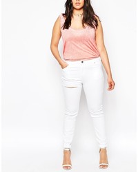 Asos Curve Lisbon Midrise Jean In Rock White With Thigh And Knee Rip