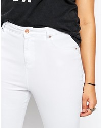 Asos Curve Ridley Skinny Ankle Grazer Jeans In White With Rip Destroy Busts
