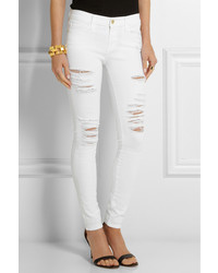 Frame Le Skinny De Jeanne Distressed Mid Rise Jeans White
