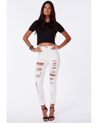 Missguided Brigitte High Waist Extreme Ripped Skinny Jeans White