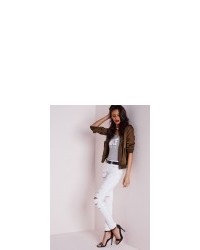 Missguided Mid Rise Multi Ripped Skinny Jeans White