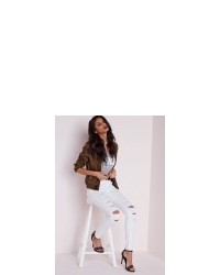 Missguided Mid Rise Multi Ripped Skinny Jeans White