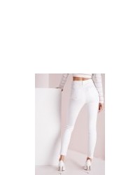 Missguided Sinner High Waisted Ripped Skinny Jean White