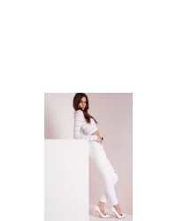 Missguided Sinner High Waisted Ripped Skinny Jean White