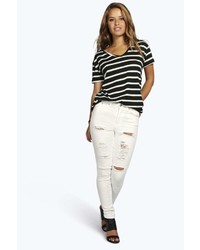Boohoo Petite Abby High Rise Heavy Ripped Super Skinny Jeans