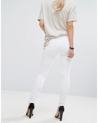 Asos Petite Petite Ridley Full Length High Waist Skinny Jeans In White With Shredded Rips