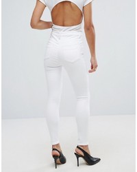 Asos Petite Petite Ridley High Waist Skinny Jeans In Optic White With Shredded Rips