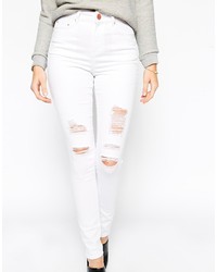 Asos Petite Ridley Ankle Grazer In White With Rip And Destroy Busts