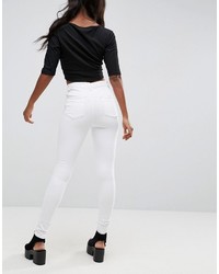 Asos Ridley High Waist Skinny Jeans In Optic White With Shredded Rips