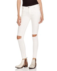 Free People Skinny Destroyed Jeans In White