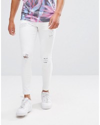 11 Degrees Super Skinny Jeans In White With Distressing
